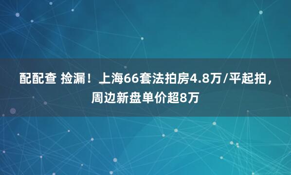 配配查 捡漏！上海66套法拍房4.8万/平起拍，周边新盘单价超8万
